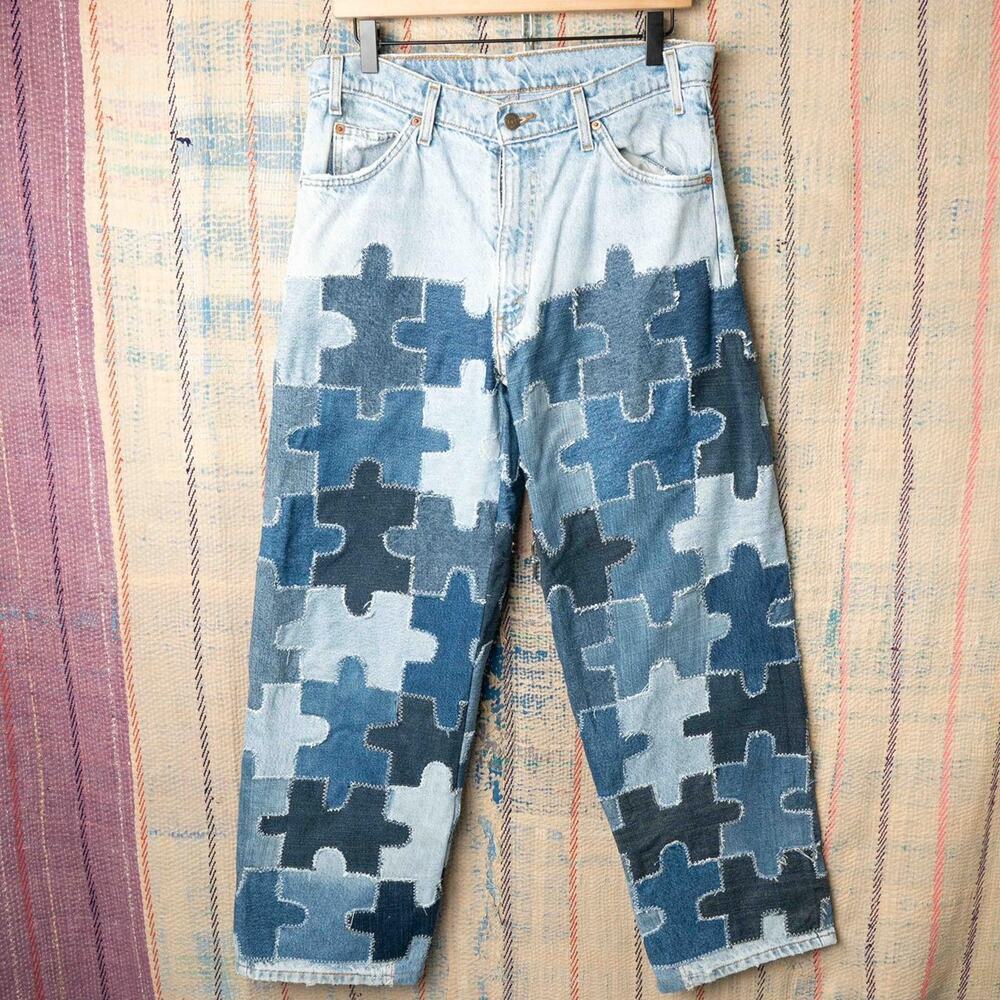 Custom levis patchwork jeans 34 x 30